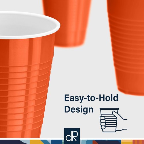 DecorRack 12 oz Orange Plastic Cups - Reusable Disposable Party Supplies (40 Count)