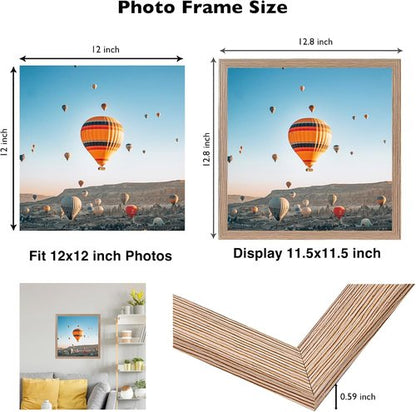 JCJMY 12x12 Inch Picture Frame - Rustic Brown Wall Gallery Frame with Shatter-Resistant Plexiglass