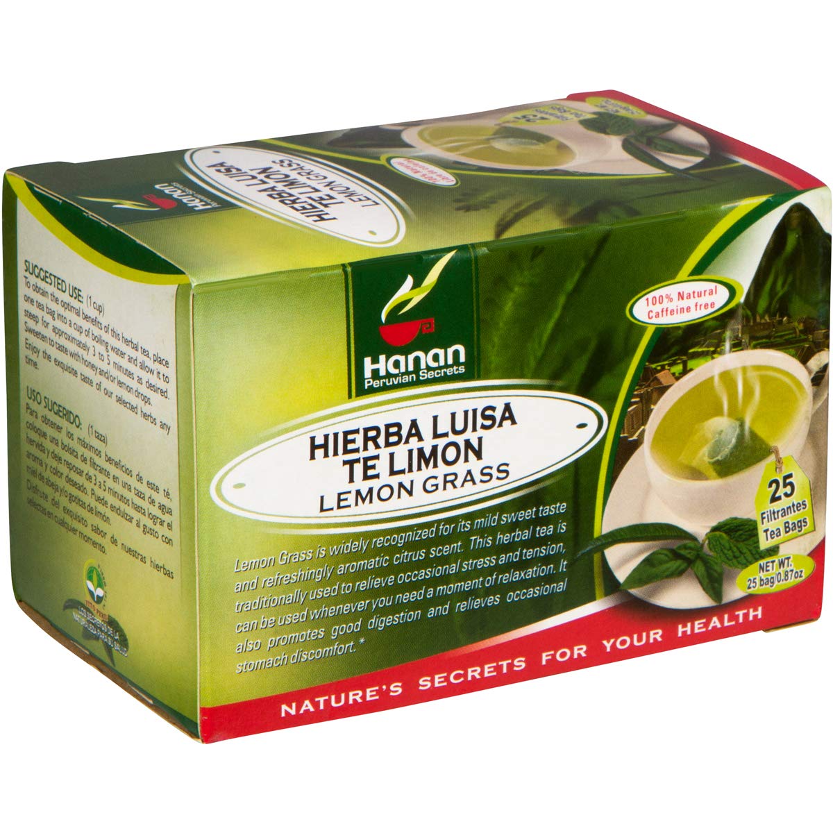 Hierba Luisa Lemongrass Tea 25 Herbal Tea Bags | Natural Lemon Grass Teabags from Peru