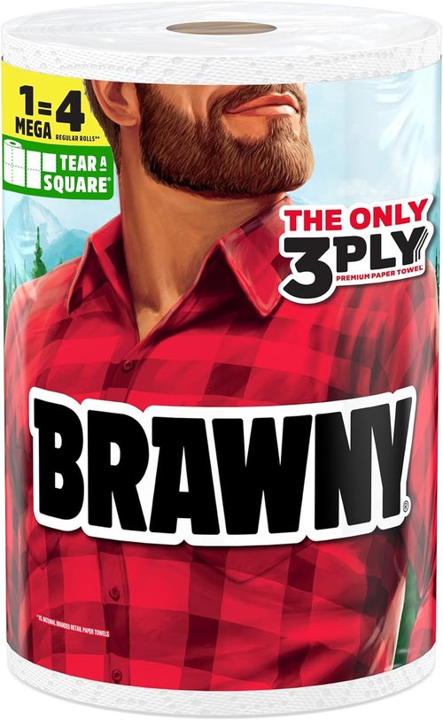 Brawny 3-Ply Paper Towels - Mega Roll Equals 2 Regular Rolls | Strong, Absorbent, Durable