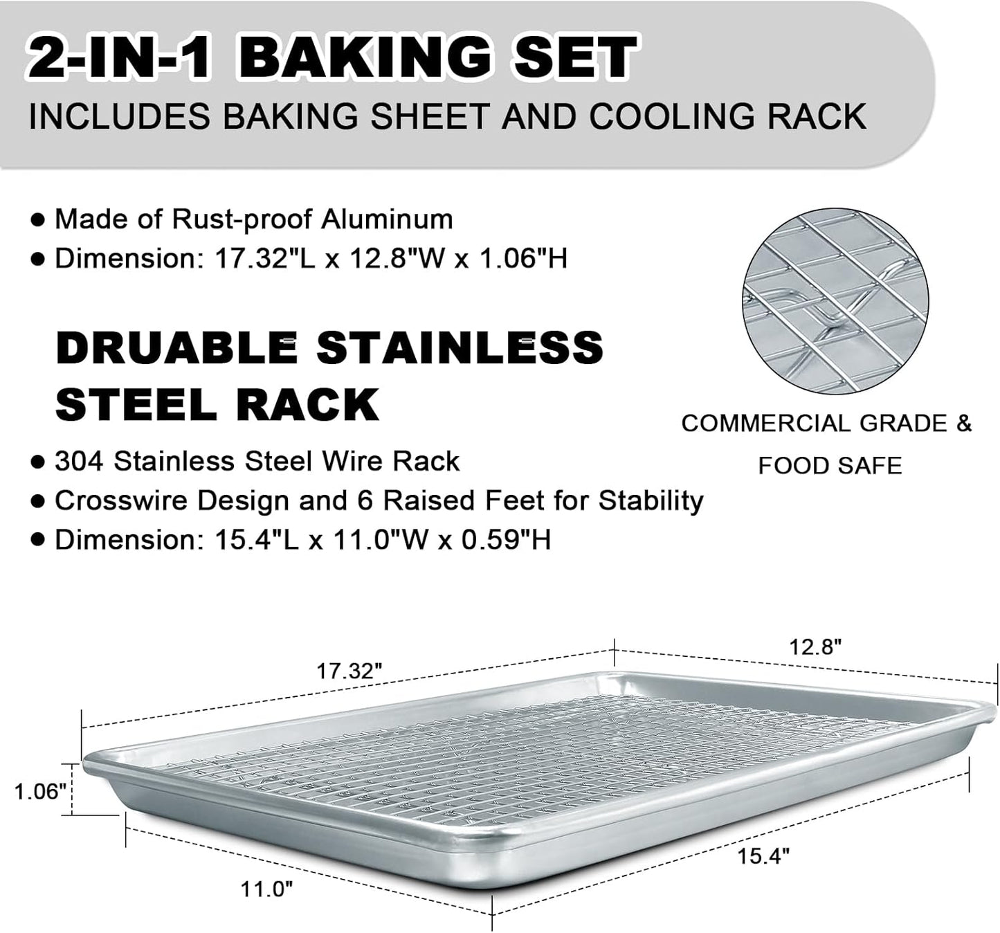 Natural Aluminum Half Sheet Pans Set by [Brand Name] - 18 Inch Commercial Quality, Nonstick & Warp Resistant Baking Trays