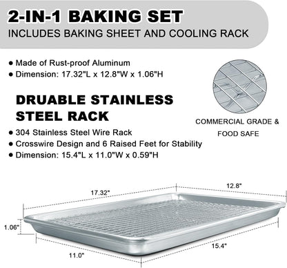 Natural Aluminum Half Sheet Pans Set by [Brand Name] - 18 Inch Commercial Quality, Nonstick & Warp Resistant Baking Trays