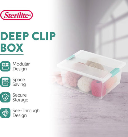 Sterilite 12-Pack Clip Box | Stackable Clear Plastic Storage Bins with Latching Lids - Ideal for Arts, Crafts, and Office Organization