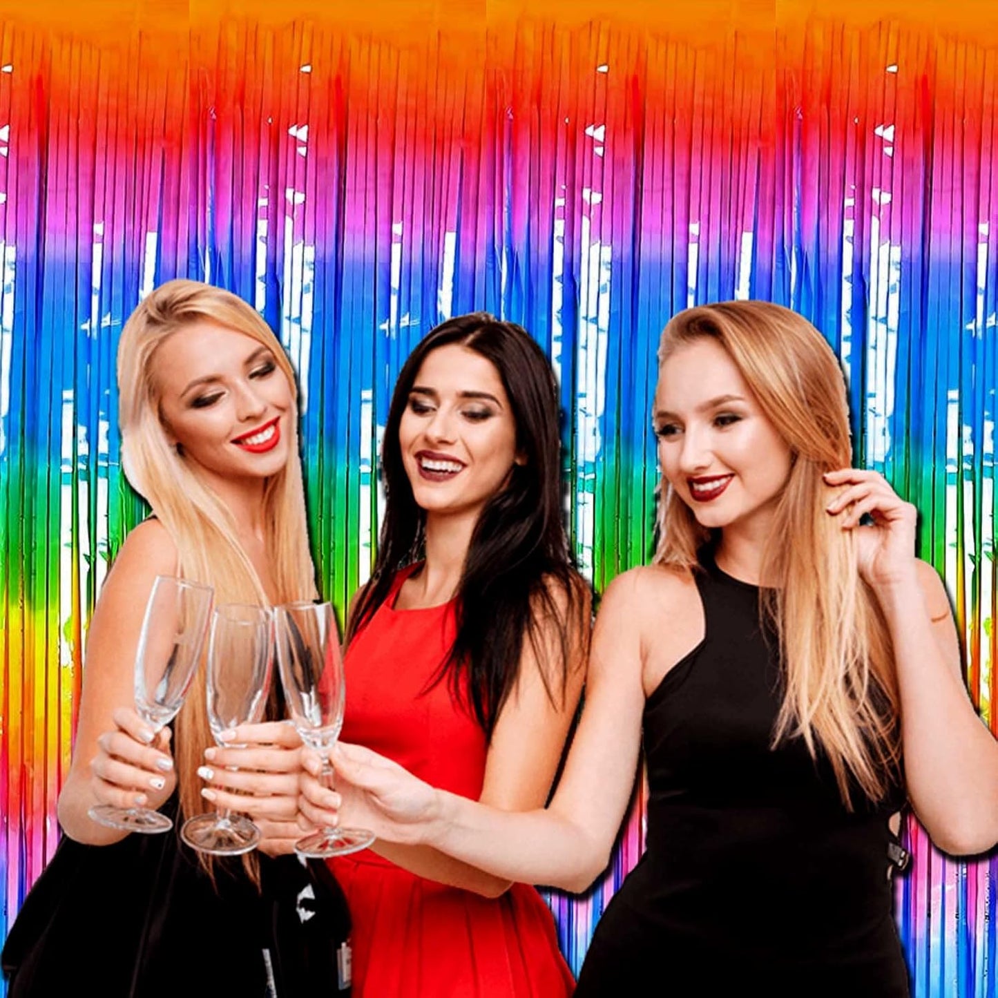 Rainbow Tinsel Foil Fringe Curtain Backdrop - 8 Pack Metallic Streamers for Parties | 3.28Ft x 8.2Ft