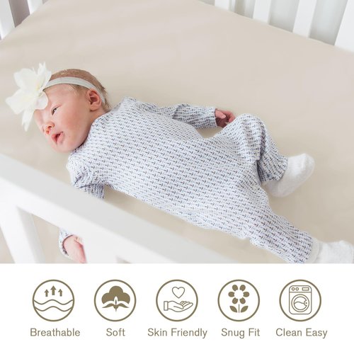Little Grape Land Crib Sheets - Super Soft 2-Pack Fitted Sheets for Standard Crib & Toddler Mattress | Spring Flower & Beige