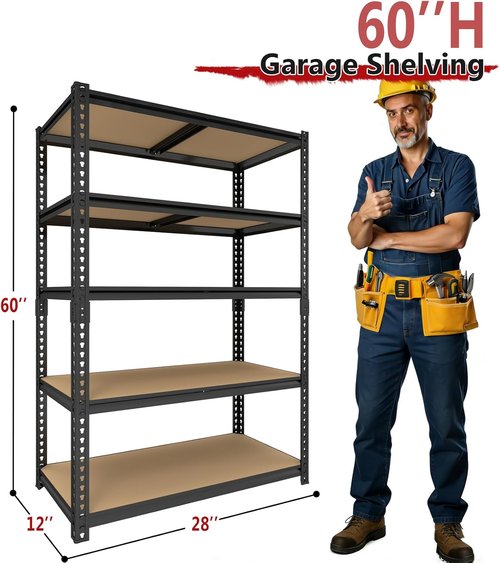 Heavy Duty Garage Shelving | 5-Tier Adjustable Storage Unit | 2400LBS Capacity | 28''×12''×60''
