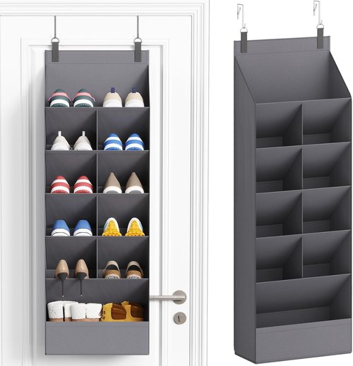 Lifewit 6-Tier Over The Door Shoe Organizer - 11 Deep Pockets for Up to 12 Pairs - Gray Fabric Storage Solution