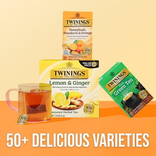Twinings Honeybush, Mandarin, & Orange Herbal Tea Individually Wrapped Bags, 20 Count (Pack of 6), Naturally Caffeine-Free, Enjoy Hot or Iced, 120 Teabags