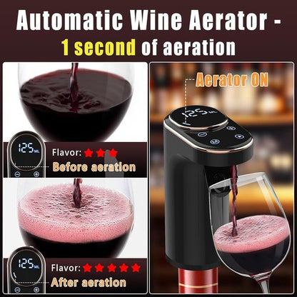 Electric Wine Aerator, Rechargeable Wine Dispenser & Decanter, 1-999ML Quantitative Pour, Self-Clean & LED Touch Screen, Automatic Wine Pourer Ideal Gift for Wine Lovers Women and Men
