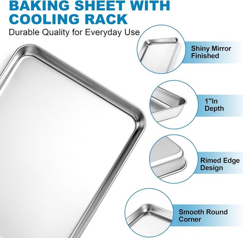 Herogo Stainless Steel Baking Sheet Set - 2 Pans & 2 Racks | 16" x 12" Rectangle, Non-Toxic & Easy Clean