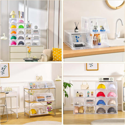 Skiennix Hat Organizer - Large Clear Baseball Cap Holder with Sliding Drawer | 2 Pack, Holds 12 Hats