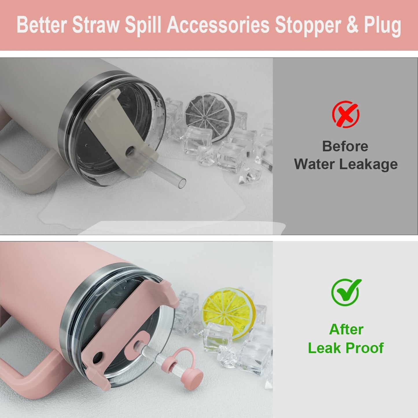 Stanley Replacement Straws - 6 Pack with Cleaning Brush & 4 Color Leak-Proof Plugs | Silicone Caps Included
