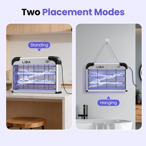 LiBa Electric Bug Zapper, Indoor Insect Killer - (2) Extra Replacement Bulbs - Fly, Mosquito Killer and Repellent - Lightweight, Powerful 2800V Grid, Easy-to-Clean, with a Removable Washable Tray.