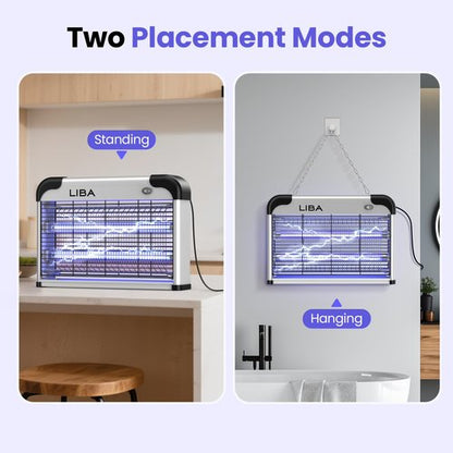 LiBa Electric Bug Zapper, Indoor Insect Killer - (2) Extra Replacement Bulbs - Fly, Mosquito Killer and Repellent - Lightweight, Powerful 2800V Grid, Easy-to-Clean, with a Removable Washable Tray.