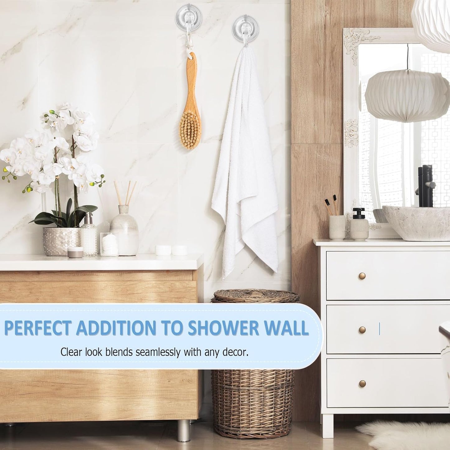 VIS'V Suction Cup Hooks - Heavy Duty Removable Shower Hooks | Clear, 2 Pcs with Wipes