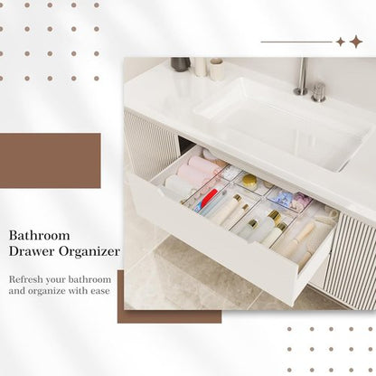 Criusia 14 PCS Clear Plastic Drawer Organizer Set - Versatile Non-Slip Storage Bins for Kitchen & Bathroom