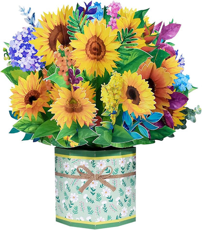 ROBBEAR 3D Sunflower Bouquet Pop-Up Card - Handmade Greeting Card for Birthdays, Anniversaries & More