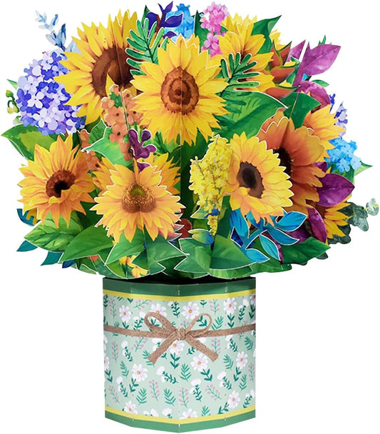 ROBBEAR 3D Sunflower Bouquet Pop-Up Card - Handmade Greeting Card for Birthdays, Anniversaries & More