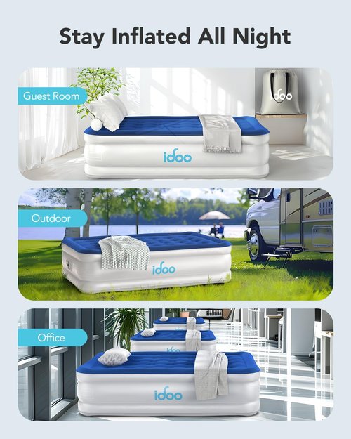iDOO Air Mattress Full - Upgraded Inflatable Bed with Built-In Pump | Portable & Comfortable for Home or Camping