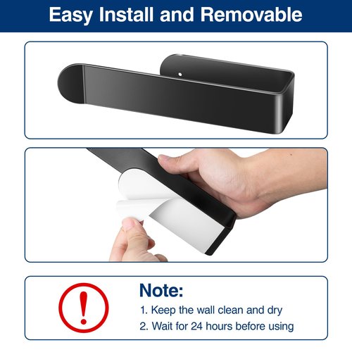 8 Inch Hand Towel Holder, Self Adhesive Towel Bar for Bathroom, Rustproof Aluminum U-Shape Towel Rack Stick on Wall, Black