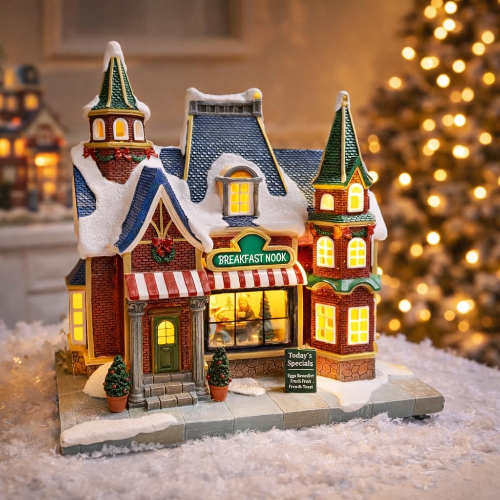Moments In Time Lighted Christmas Village Building - LED Music & Battery Operated | Plays 8 Holiday Songs