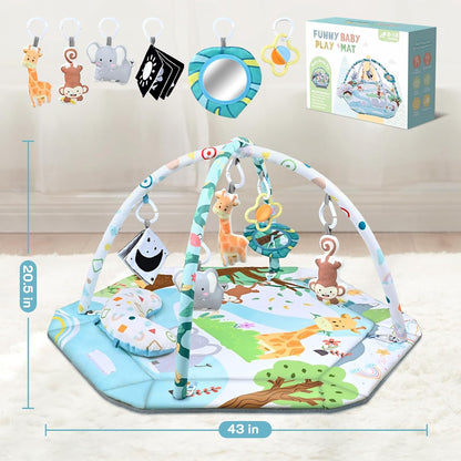Skiennix Baby Gym Play Mat - 8-in-1 Tummy Time & Ball Pit with 6 Washable Toys | Sensory Development for Infants 0-12 Months