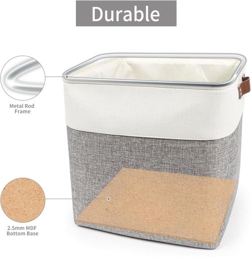 Bagnizer 13x13 Cube Storage Bins - Collapsible Fabric Boxes for Organizing Toys, Clothes | 4 Pack (Grey & White)