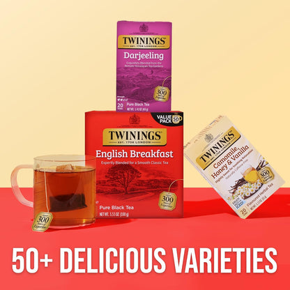 Twinings Darjeeling Black Tea - Delicate Light Taste, Caffeinated, 120 Individually Wrapped Bags