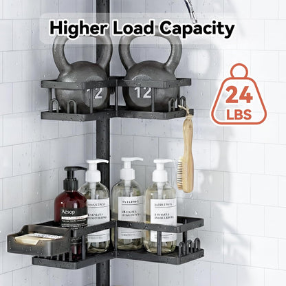 YASONIC Corner Shower Caddy - Adjustable Tension Pole Organizer | Rust-Resistant, No-Drill Installation, Black