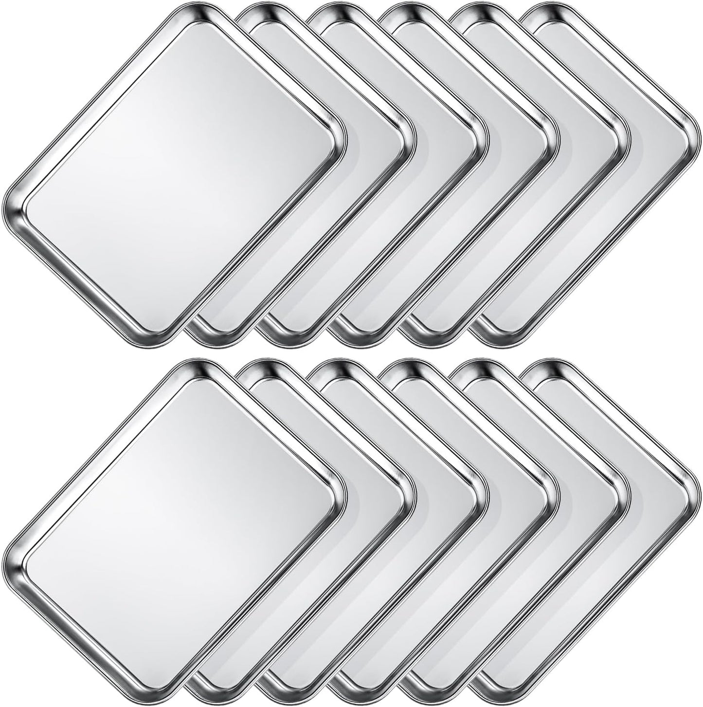 Wildone Baking Sheet Set - 12 PCS Heavy-Duty Stainless Steel Cookie & Toaster Oven Pans | Dishwasher Safe, 9 x 6.7 x 1 Inches