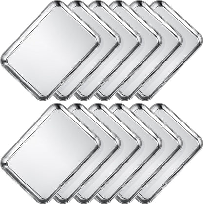 Wildone Baking Sheet Set - 12 PCS Heavy-Duty Stainless Steel Cookie & Toaster Oven Pans | Dishwasher Safe, 9 x 6.7 x 1 Inches