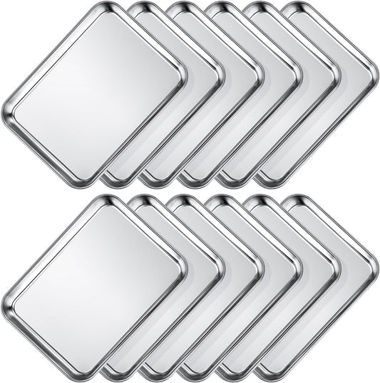 Wildone Baking Sheet Set - 12 PCS Heavy-Duty Stainless Steel Cookie & Toaster Oven Pans | Dishwasher Safe, 9 x 6.7 x 1 Inches