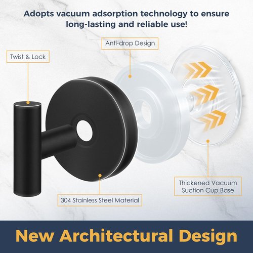 QQK Heavy Duty Suction Cup Hooks for Glass Window,Tile,Mirror,Removable Shower Hooks for Inside Shower,Metal Towel Hooks for Bathroom,4 Pack(Black)