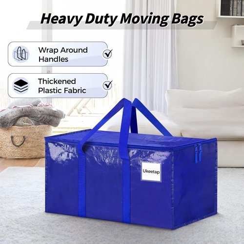 Extra Large Heavy-Duty Moving Bags by [Brand Name] - 8 Pack Blue Storage Totes with Reinforced Handles & Zippers