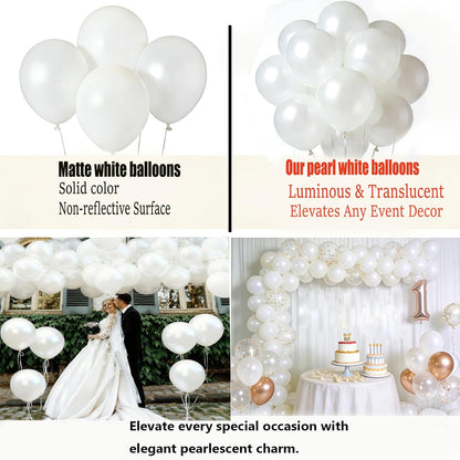 Pearl White Balloons | 12-Inch Matte Latex Balloons - 50PCS for Weddings, Birthdays & Parties