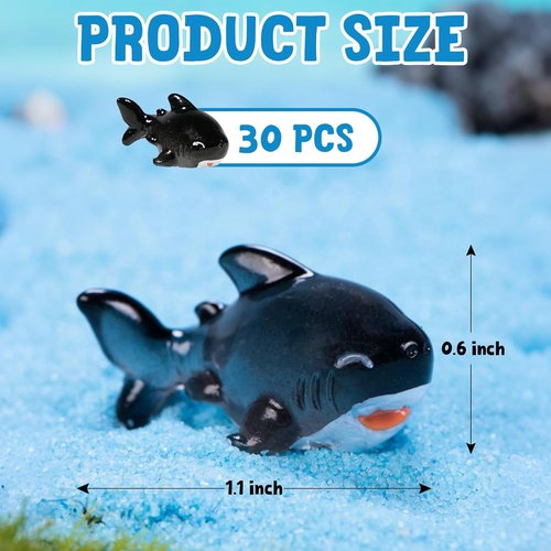 Exasinine 30 Pcs Resin Shark Miniature Decoration Kit - Perfect for Fish Tanks & Fairy Gardens | Black
