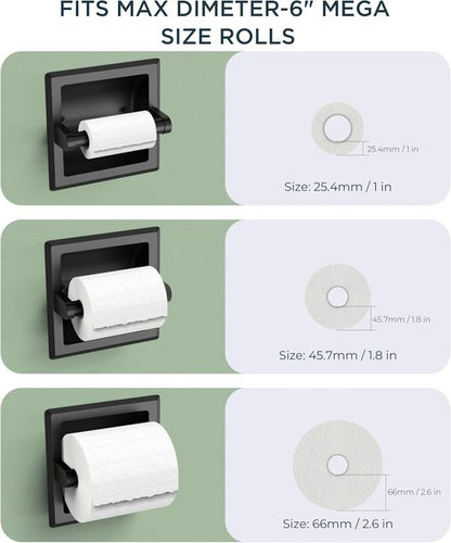 FORIOUS Stainless Steel Recessed Toilet Paper Holder - Space-Saving Wall Mount Design, Matte Black