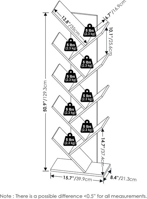 Furinno Tree Bookshelf - 9-Tier Angled Open Bookcase | Stylish French Oak Design, 8.4 x 15.7 x 50.9 Inches
