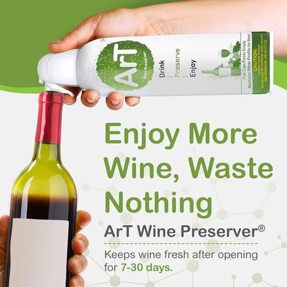 ArT Wine Preserver - Wine Preserver Gas for Wine, Whiskey, and more, Argon Wine Presever for Wine Preservation, Argon Gas with Wine Bottle Stopper, Preserves White & Red Wine Up to 30 Days