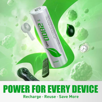 Rechargeable AA Batteries by [Brand Name] - 2800mAh High Capacity NiMH | Long-Lasting Power for Household & Gaming