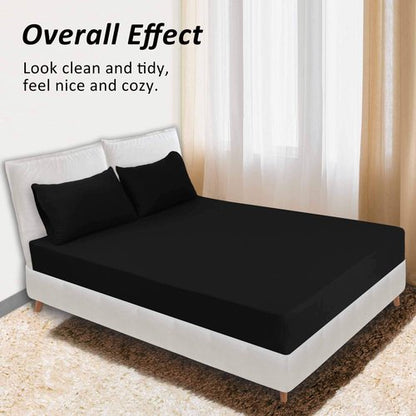 Soft Stretch Queen Fitted Sheet & 2 Pillowcases Set(No Flat Sheet) - Jersey Knit Microfiber, Super Stretchy & Stay Put for Mattress (Deep: 5"-15"), Wrinkle Resistant, Queen, Black