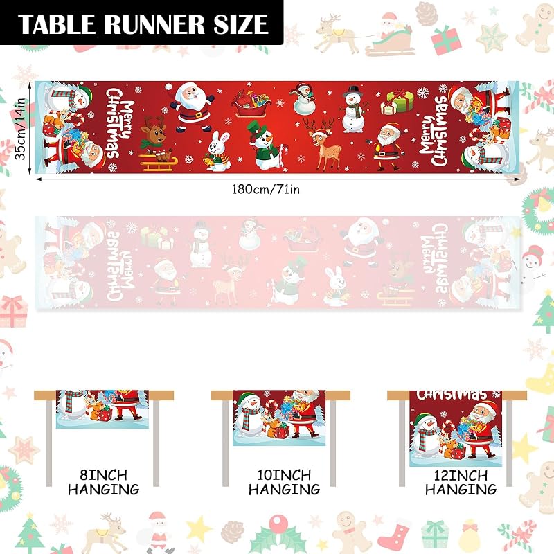 Christmas Table Runner - Santa Claus & Snowman Design, Durable Polyester, Easy-Clean