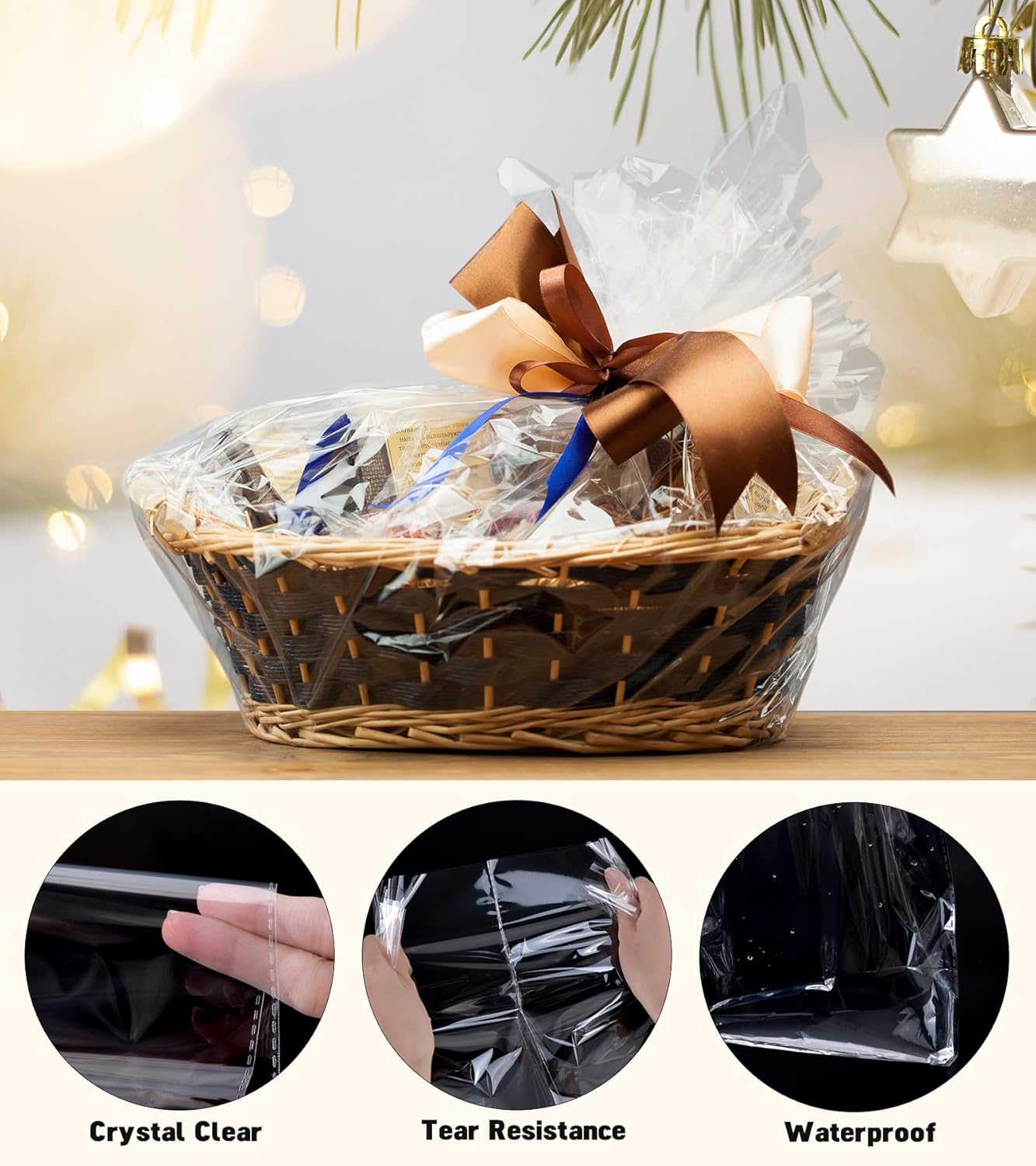 Yuiicaov 6PCS Extra Large Cellophane Bags, 30x40 Inches Clear Cellophane Wrap for Gift Baskets, Jumbo Huge Packaging Clear Gift Bags 2.8 Mil Thick