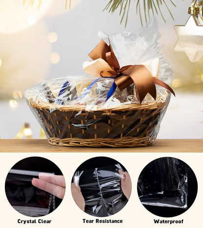 Yuiicaov 6PCS Extra Large Cellophane Bags, 30x40 Inches Clear Cellophane Wrap for Gift Baskets, Jumbo Huge Packaging Clear Gift Bags 2.8 Mil Thick