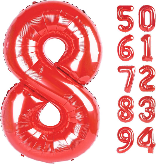 Red Number 8 Balloon - 40 Inch Birthday Decoration for 8th Party Supplies