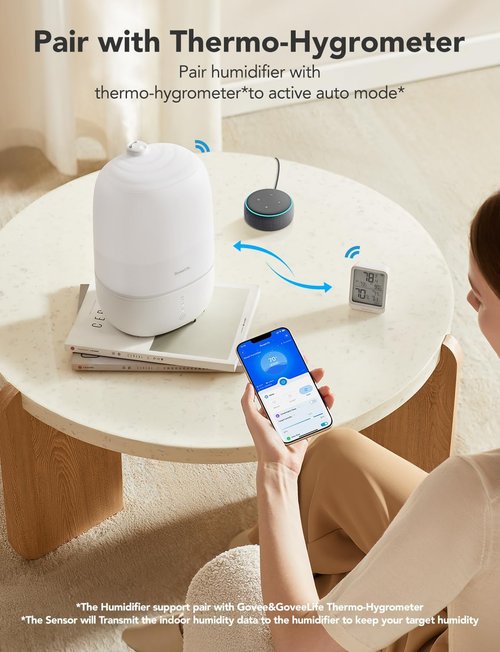 GoveeLife Smart Humidifier - 3L Top Fill Cool Mist with Essential Oil Diffuser & WiFi Control | Ideal for Home, Baby & Plants
