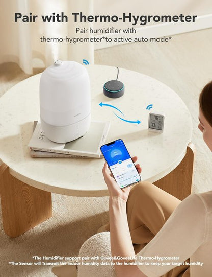 GoveeLife Smart Humidifier - 3L Top Fill Cool Mist with Essential Oil Diffuser & WiFi Control | Ideal for Home, Baby & Plants