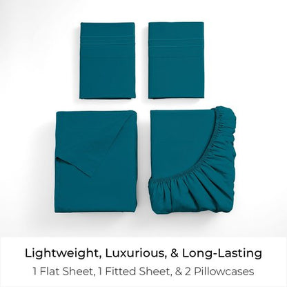 Mellanni Queen Sheets Set - 4 PC Iconic Collection Bedding - Hotel Luxury, Extra Soft, Cooling Bed Sheets - Wrinkle, Fade, Stain Resistant (Queen, Teal)