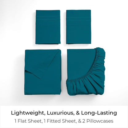 Mellanni Full Sheets Set - 4 PC Iconic Collection Bedding - Hotel Luxury, Extra Soft, Cooling Bed Sheets - Wrinkle, Fade, Stain Resistant (Full, Teal)