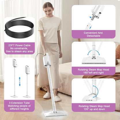 Skiennix 7-in-1 Steam Mop - 1200W Multi-Surface Cleaner with 400ML Tank & 23FT Cord | First Frost